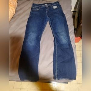 Blue jeans. Wide leg at the end